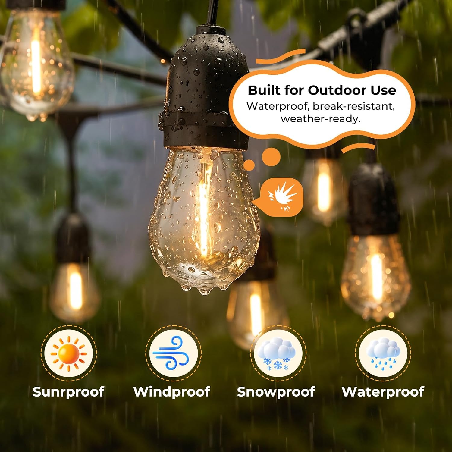 GvvooHome 42 Pack Outdoor String Light Bulbs S14, Waterproof & Shatterproof 1W LED Replacement Light Bulbs for Outdoor Patio, Backyard, Garden, Soft White, E26 Medium Base image 5