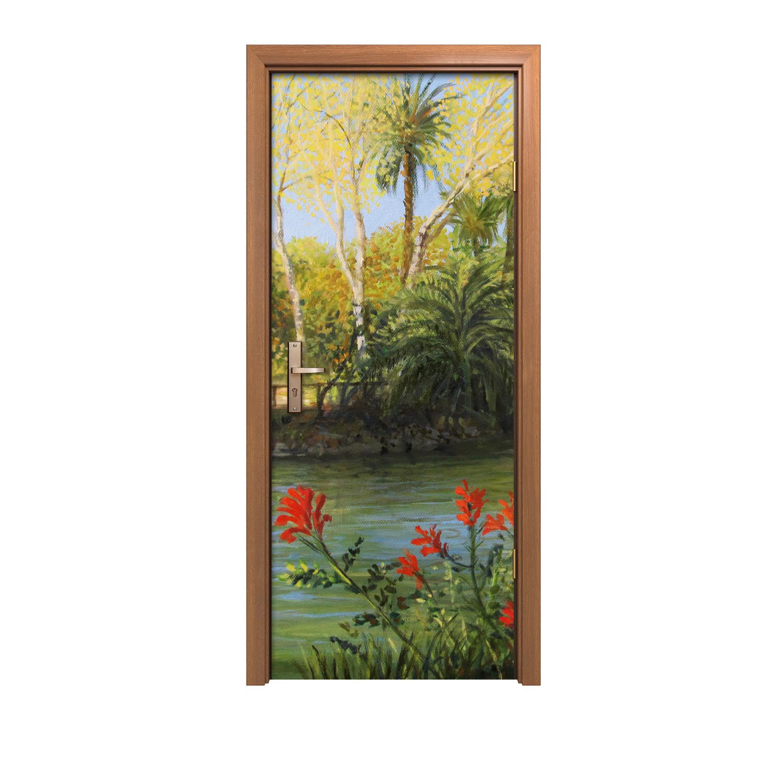 Autocollant de porte 90x200cm Pont forestier pour décoration murale d'intérieur