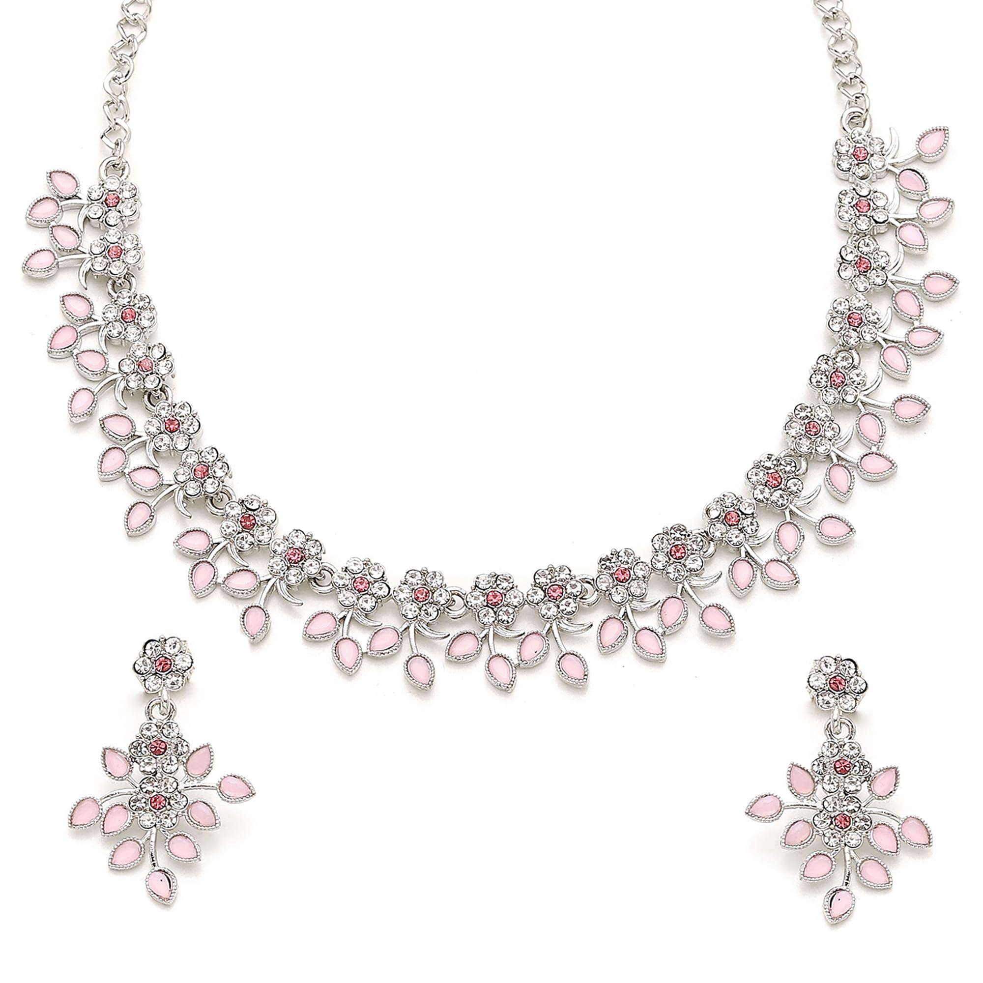 KENNICE Rhodium-Plated Cubic Zirconia Studded Leafy Shaped Necklace With Earrings Jewellery Set For Girls and Women (B0CVKVK21B) Amazon Price History, Amazon Price Tracker
