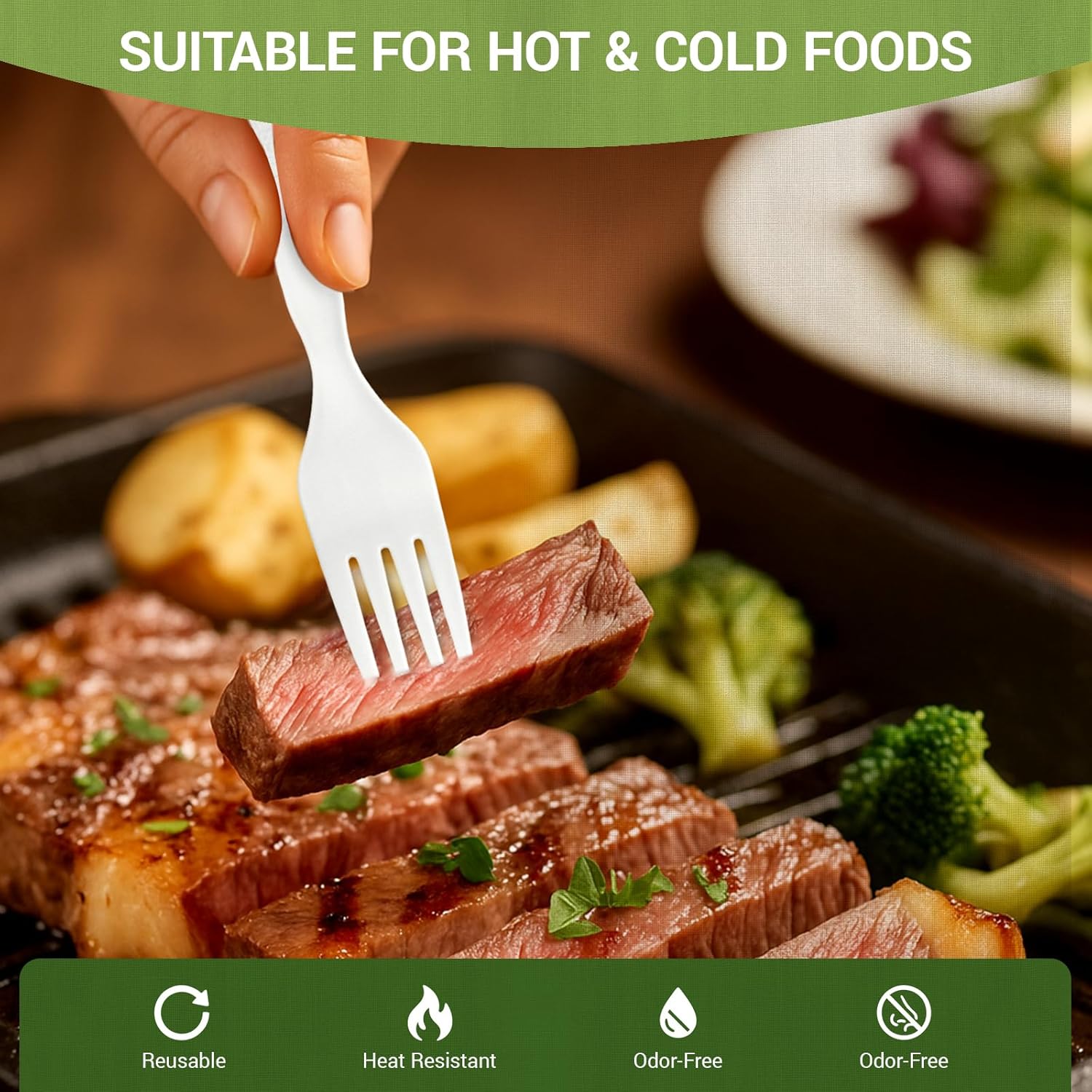 Compostable Froks [100Pcs] Heavy Duty Forks Disposable Utensils, BPA-Free, Heat Resistant, CPLA Disposable Forks, BPI Certified CPLA Disposable Cutlery for Party, Office & Picnic - Image 6