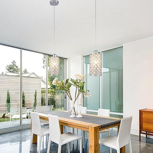 Miniatura 2 de Moderna iluminación colgante de cristal colgante lámpara de techo ajustable para cocina, comedor, dormitorio, isla de cocina (plata)