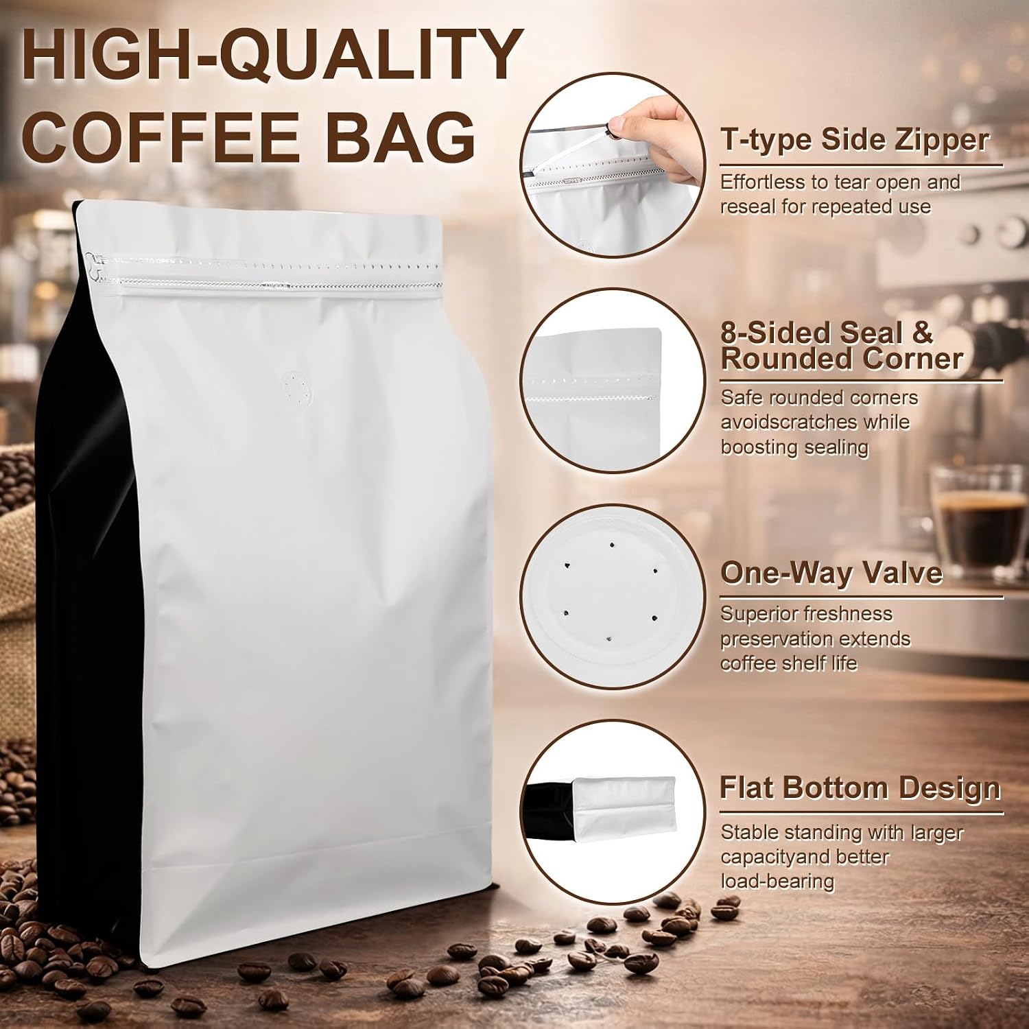Moxweyeni 25 Pack 2.5kg Coffee Bags with Valve Large Capacity, White image 3
