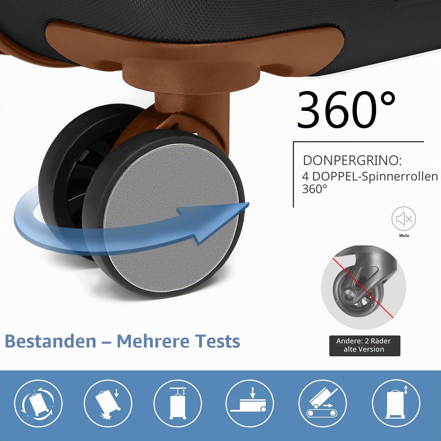 LARVENDER Kofferset 6 Teilig Hartschale Leicht ABS Erweiterbar Reisekoffer Haltbar Handgepäck Sets 4 Rollen TSA-Schloss mit 1 Reisetasche und 1 Kulturtasche, Schwarz/Braun