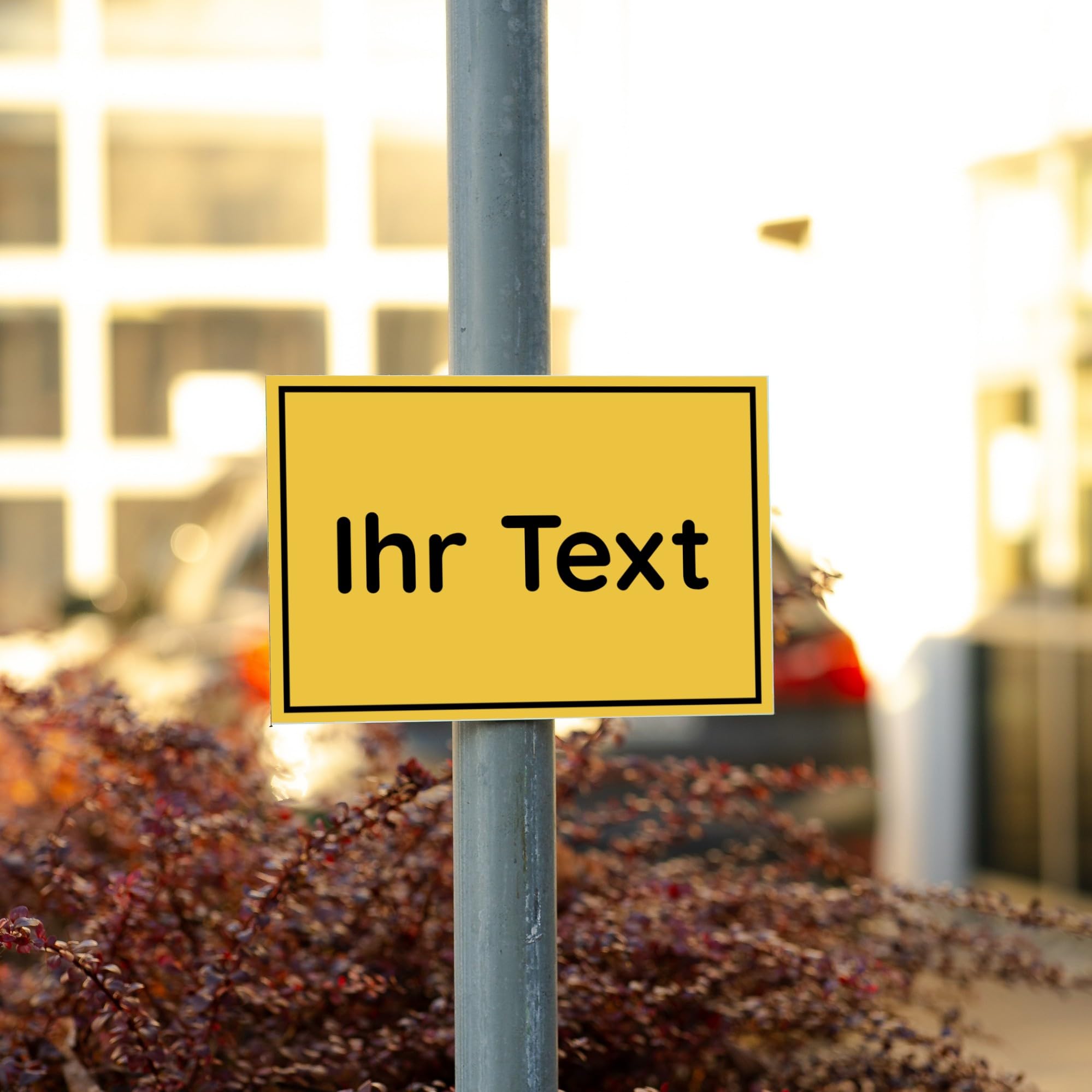Schild mit Wunschtext selber gestalten – Alu-Schild für Privatgrundstück, Privatparkplatz, Baustelle, etc. – wetterfestes Alu-Verbund Hinweisschild (300 x 200 x 4 mm | Signalgelb)
