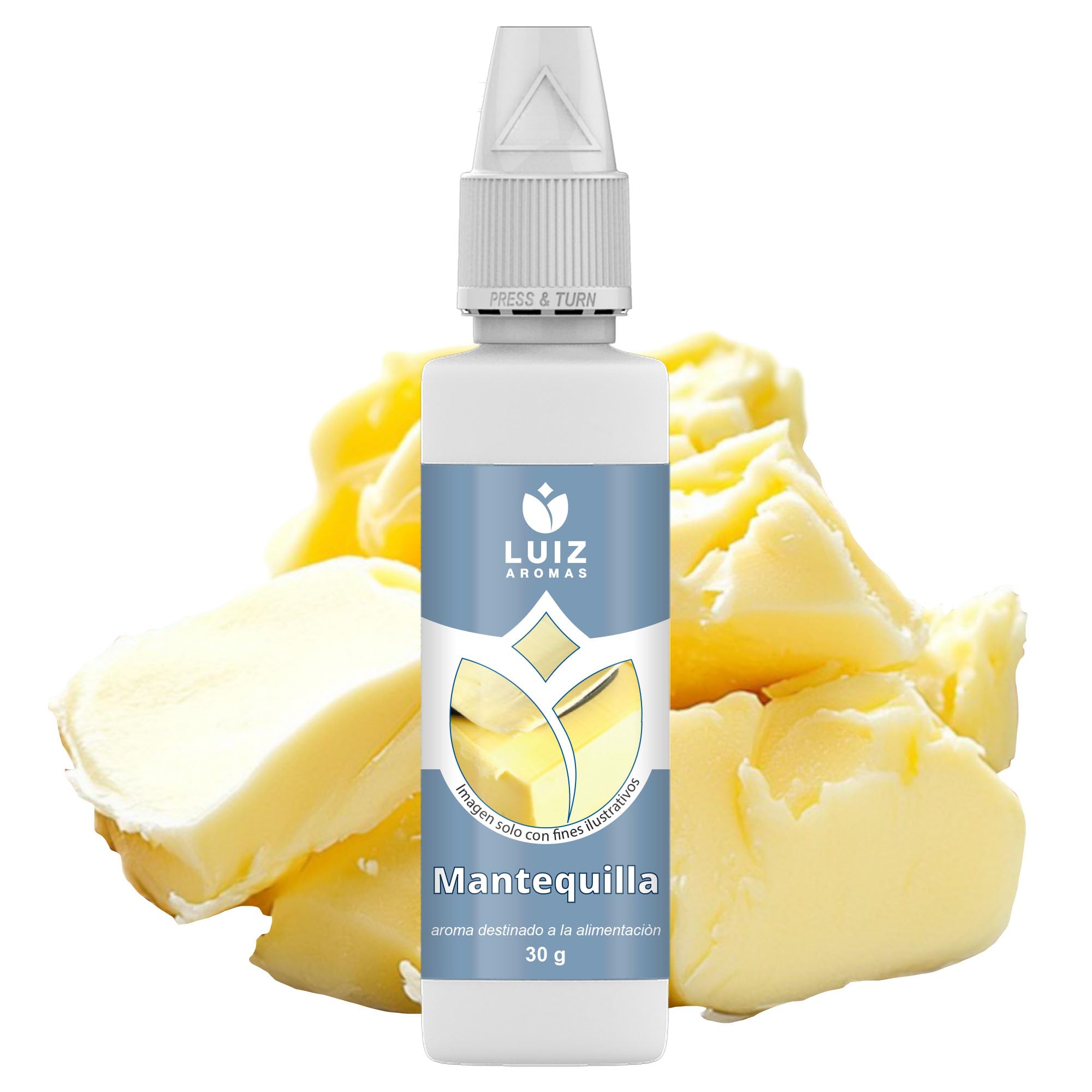 LUIZ AROMAS | Aroma Mantequilla - Aroma Alimentario en Gotas para dulces de Hornear, Pasteles, Bizcochos y Tartas | Producto Vegano sin Calorías y sin Azucar | Producto 100% Italiano (30g)