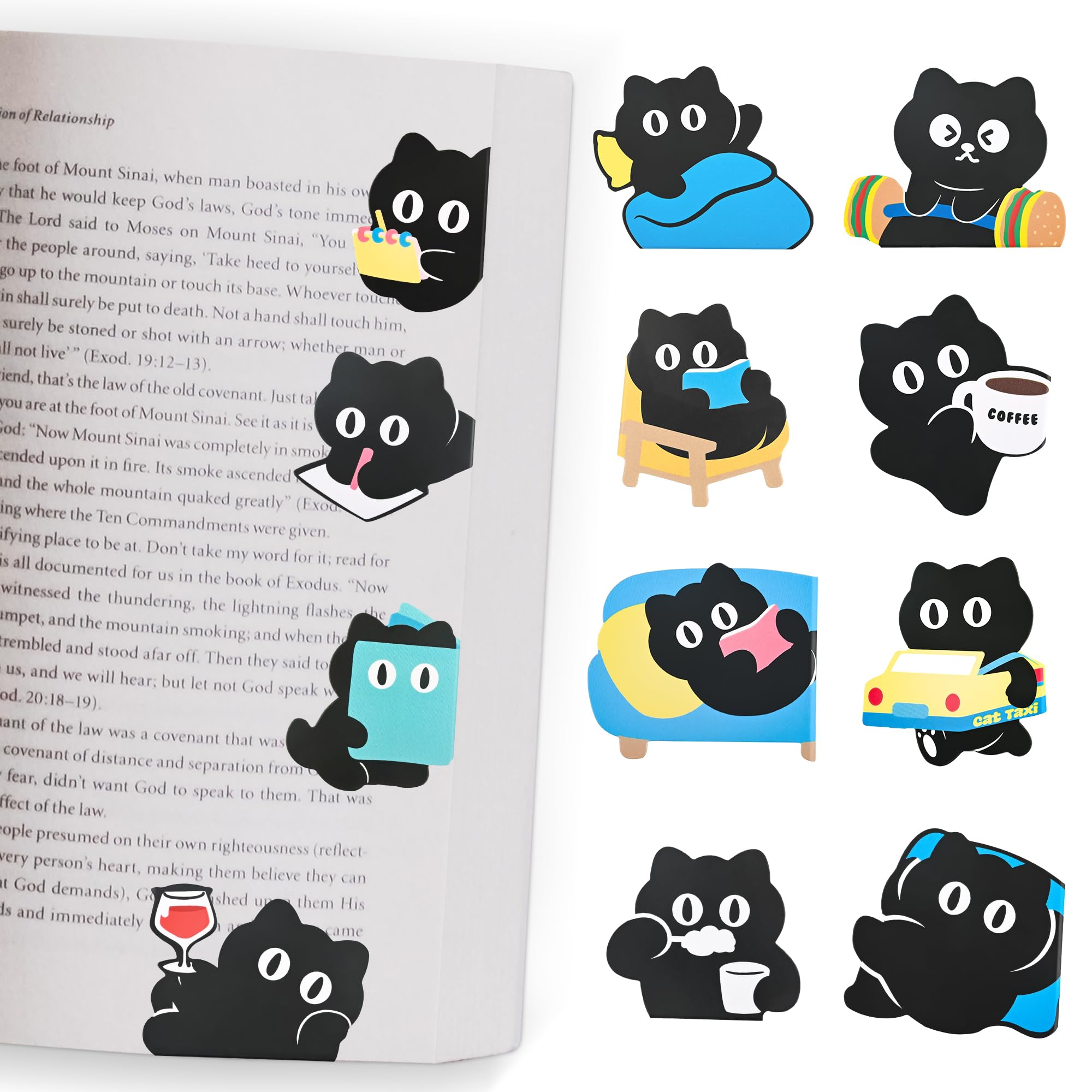 Cat Magnetic Bookmark, Kawaii Fridge Magnets,12PCS Cute Bookmarks, Funny Black Cat Book Marks, Refrigerator Decoative Magnet, Photo Magnets, Book Maker for Women, Mom, Book Lovers, Cat Lover, Bestie