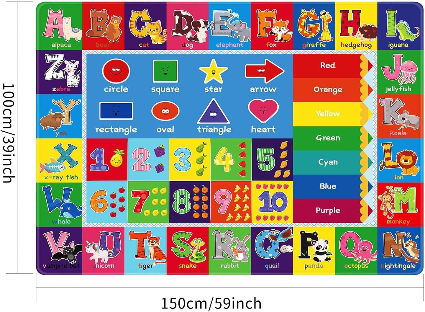 Kids Rug for Playroom, 3'X5' ABC Educational Play Mat, Non-Slip Soft Rugs for Kids Room, Toddler Baby Nursery Floor Rug for Bedroom, Classroom, Alphabet Carpet for Boys Girls