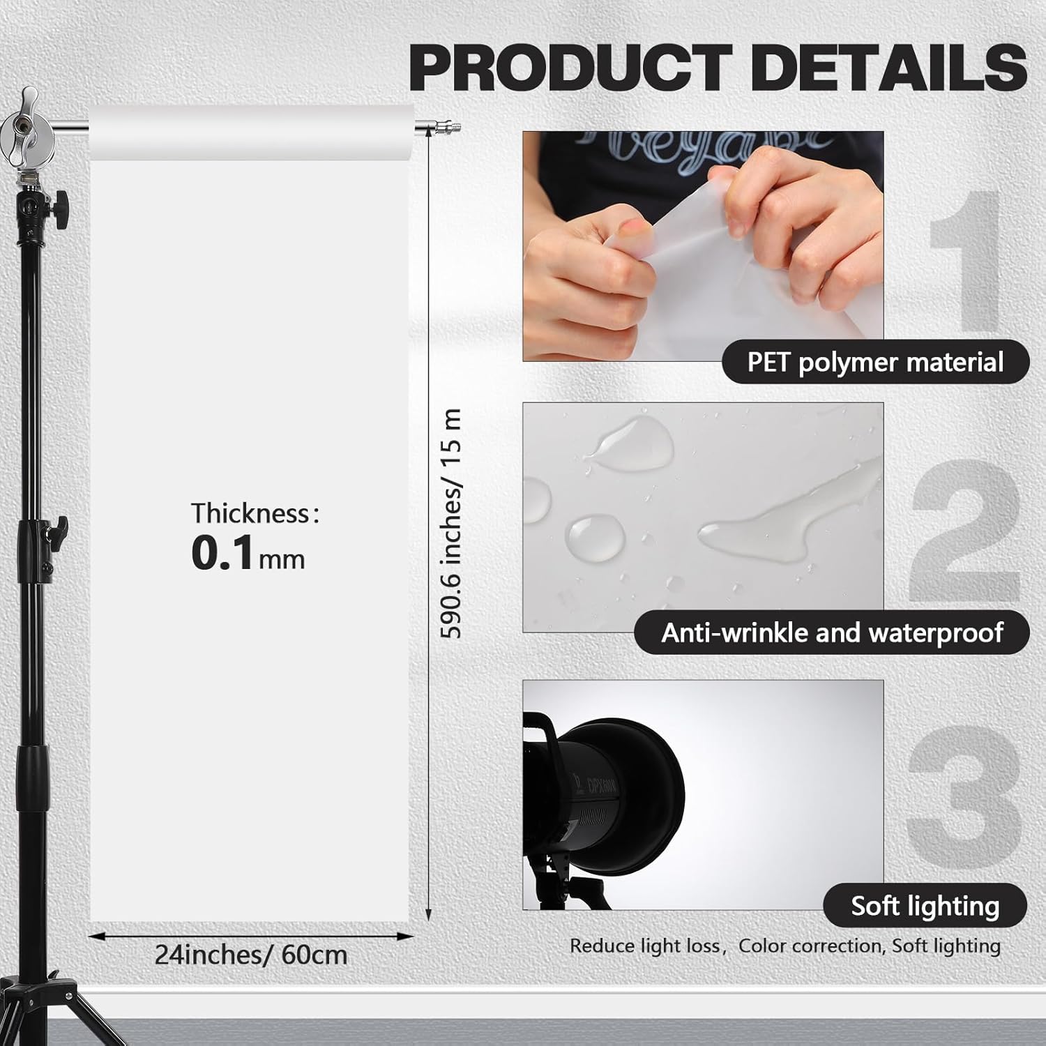 Nezyo Light Diffuser Sheet Diffusion Film Sheet Lighting Gel Diffuser Roll White Diffusion Paper for LED Flash Strobe Light Photography Video(24 x 590.6 Inch/ 0.61 x 15 M)