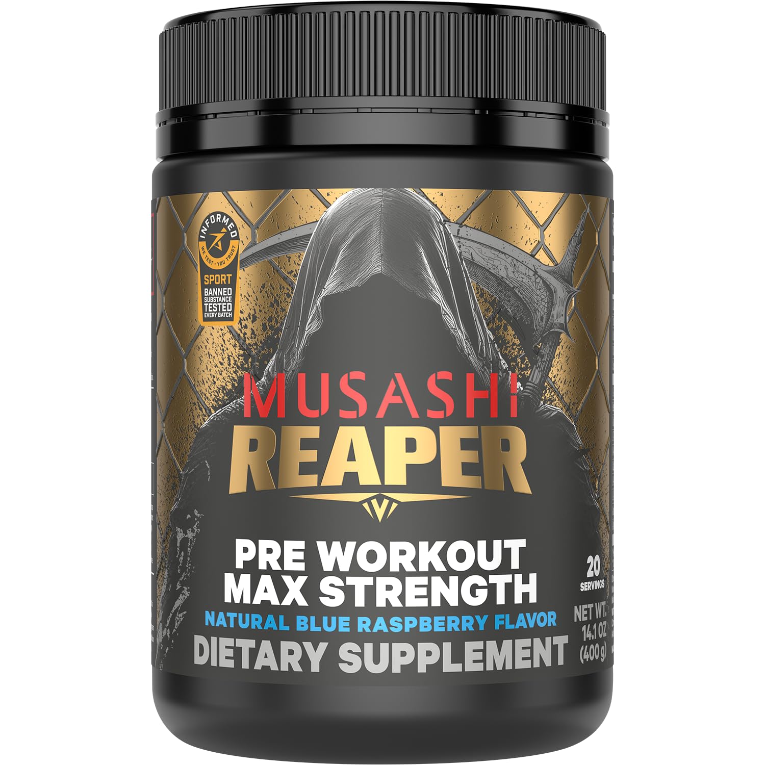 Musashi Reaper Pre Workout Max Strength, Blue Raspberry, 400 g, 20 Servings