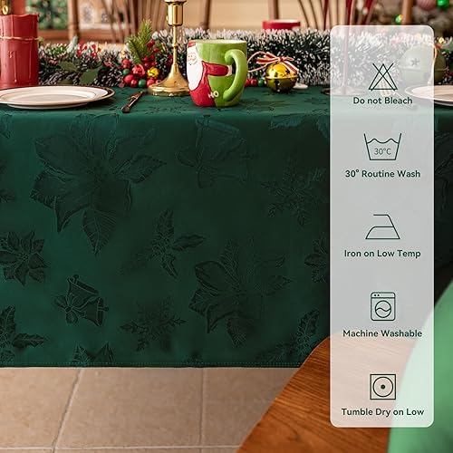 Miniatura 5 de Softalker Mantel rectangular de jacquard de Navidad con flor beige, impermeable, resistente a las manchas, de poliéster, flor de pascua, vintage,