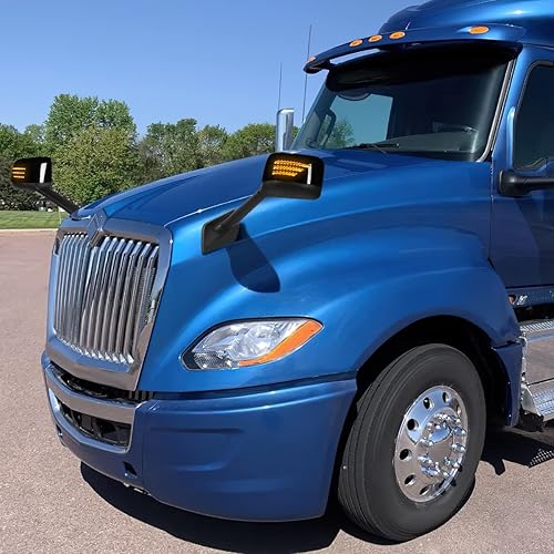 Miniatura 6 de 2 piezas Espejos para capó de camión negro con señal secuencial LED compatible con cosechadora internacional 18-24 MV607