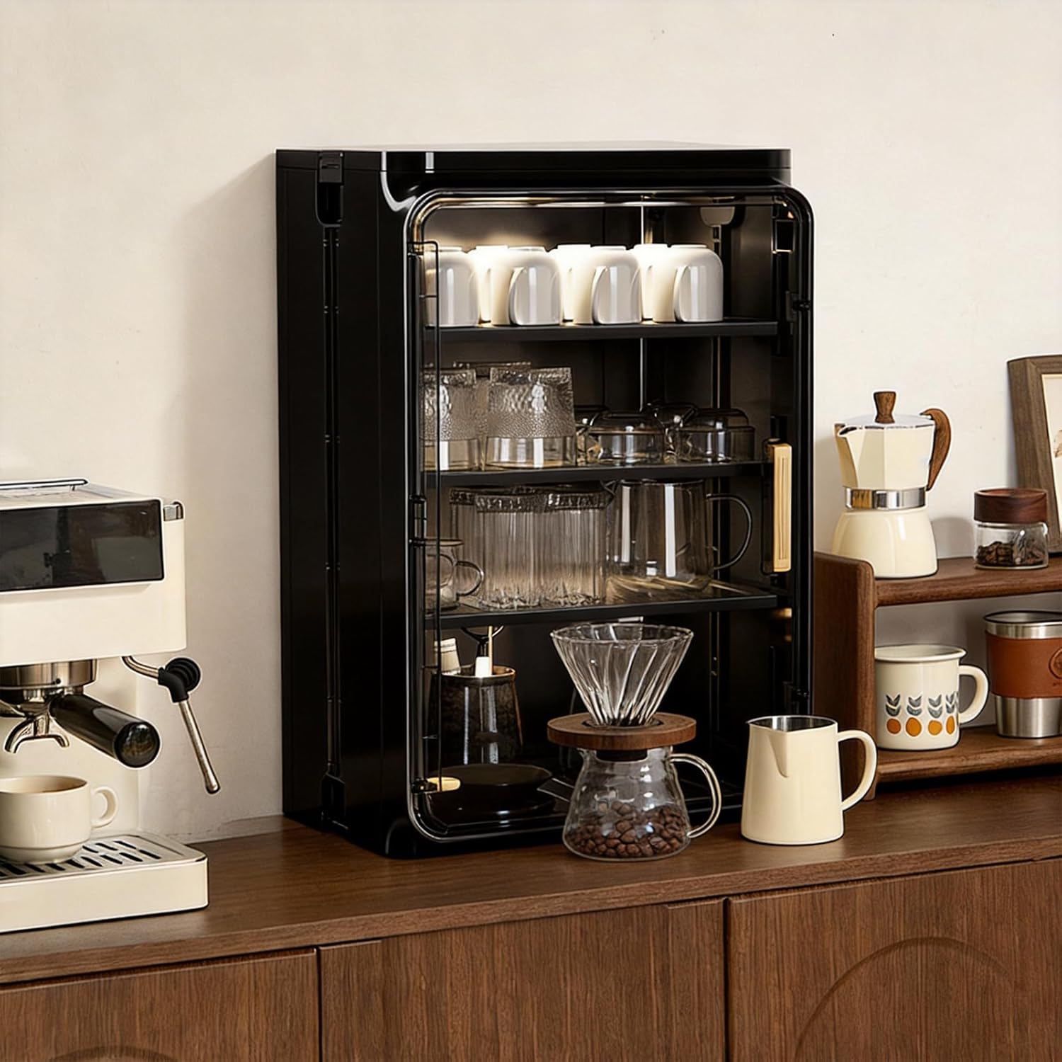 Stackable Desktop Tea Set Display Rack Large Capacity for Home Bar (Large black)