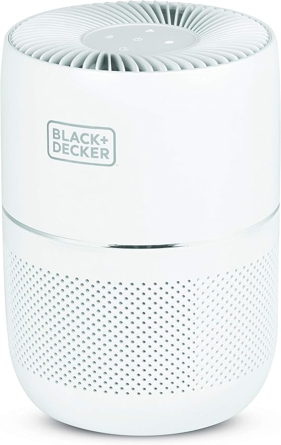 BLACK+DECKER Tabletop Air Purifier, HEPA Air Purifier for Rooms Up To 435 Sq. Ft. per 5 Air Changes, 3-Stage Filtration System with Carbon Filter, ENERGY STAR Certified, BAPT01, White