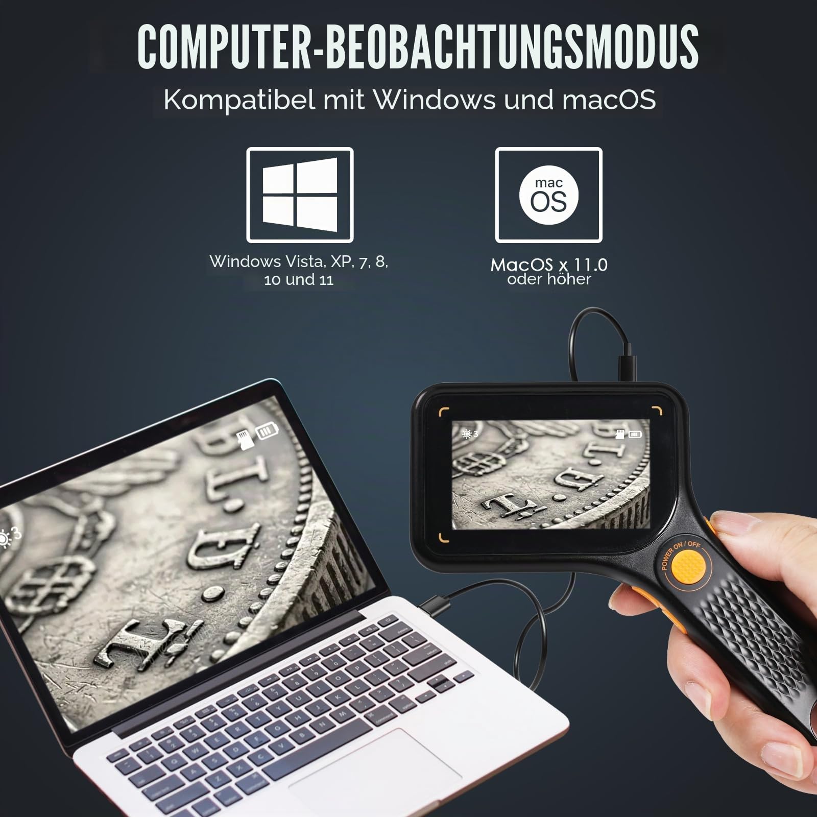 Digitales Mikroskop mit IPS-Bildschirm, Autofokus, USB-Lupe, 64 GB, Unterstützung für Münzen, Schmuck, PCB, Reparatur, Biologie, 8 LED-Leuchten für Windows, Mac, 7,6 cm Display, tragbarer
