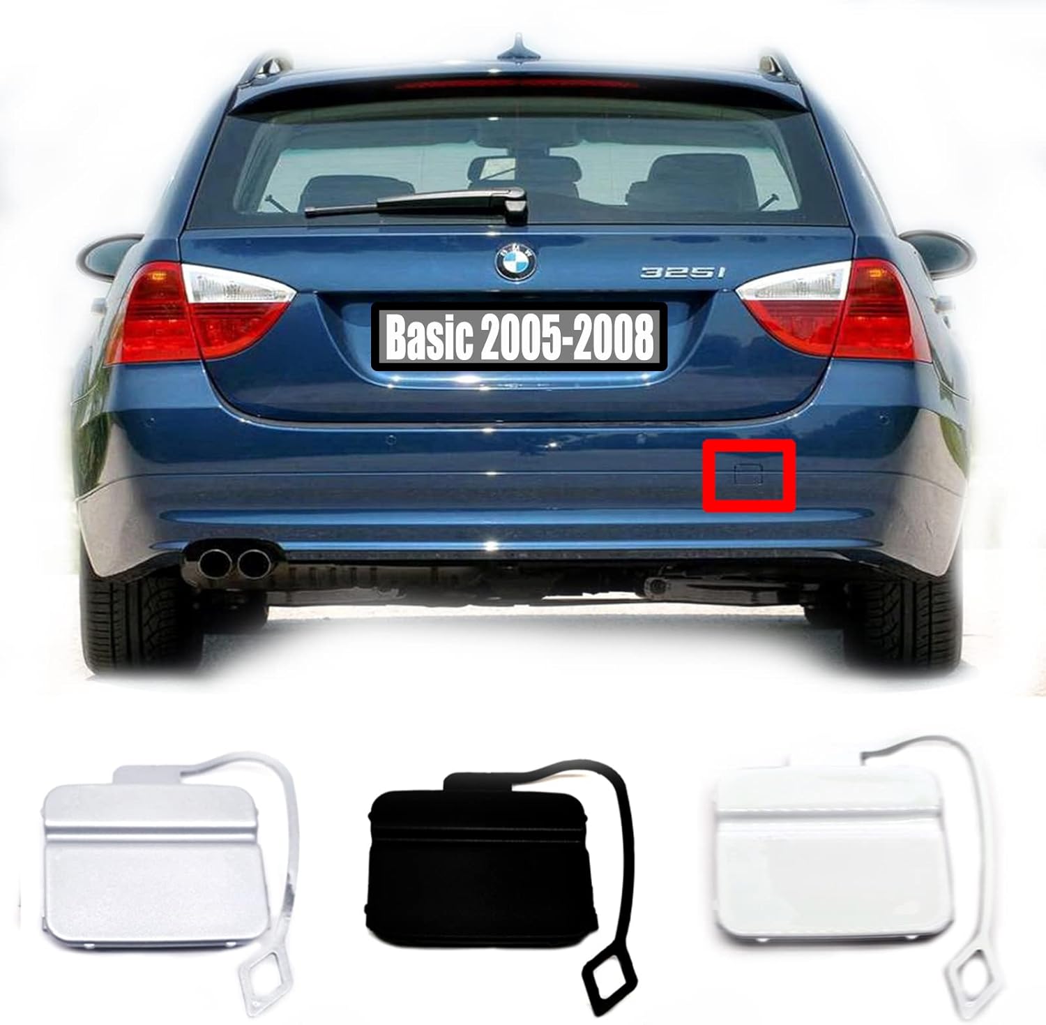 Rear Tow Cover for 05-11 BMW 3 M Sport E90 Sedan E91 Wagon fit 318i 320i 328i 325i 335i 6MT 328xi 2005 2006 2007 2008 2009 2010 2011 Bumper Hook Eye Towing Cap 51128041134 (Black)