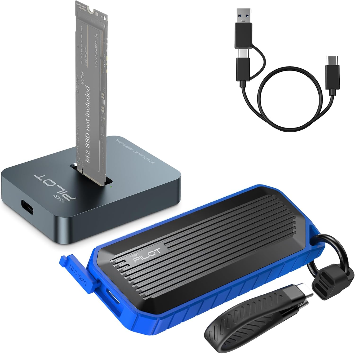 M.2 NVMe & SATA to USB C Docking Station & Enclosure, Supports 2230/2242/2260/2280 Sizes, Up to 10Gbps Speed, Compatible with Windows, Mac, Linux, Android, Laptops, Smartphones, Tablets, Blue