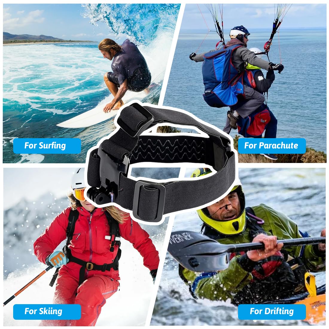 Supporto per Archetto, Kit di Accessori per Action Cam Fotocamere Sportive, con Elastico per la Testa, per Cinturino per Action Sport Accessorio, per fotocamera/videocamera GoPr0