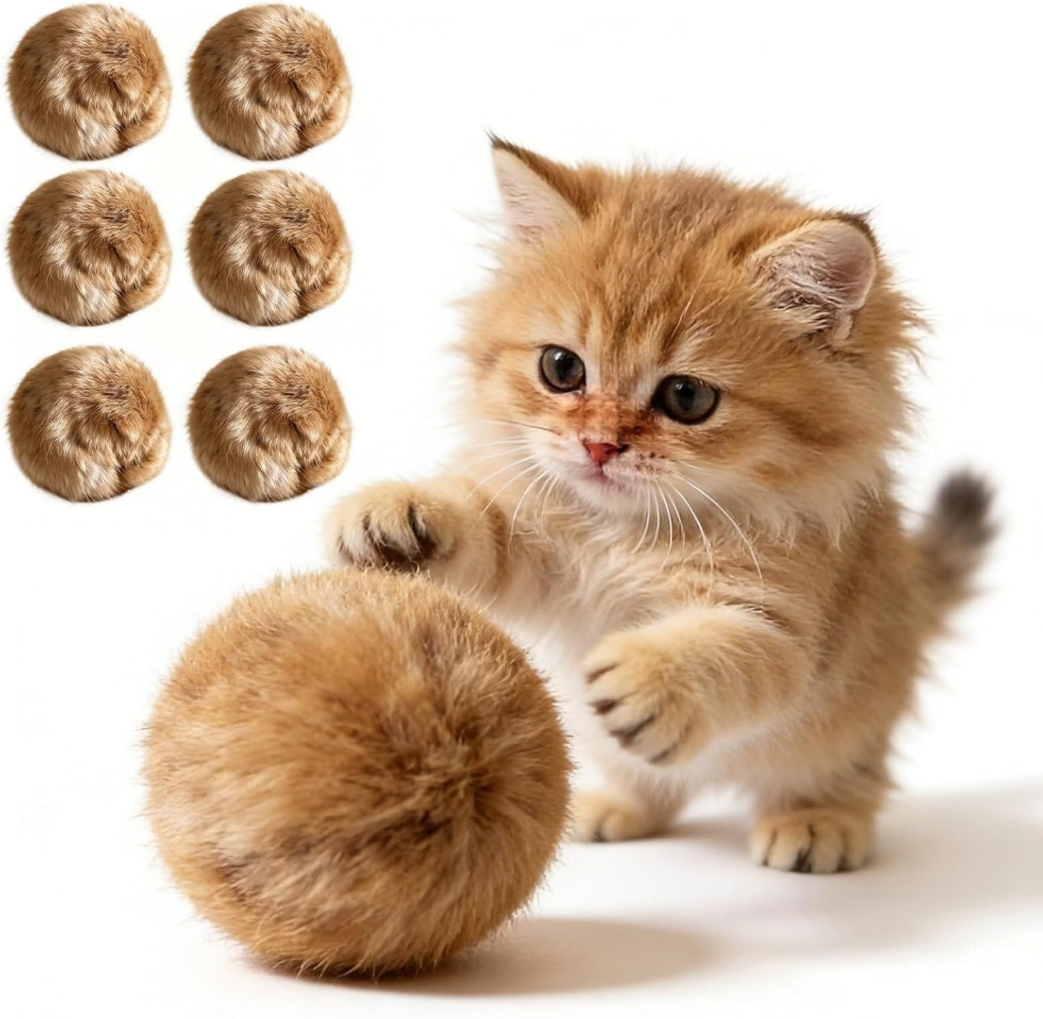 Pompom Cat Toy, Fluffy Catnip Toy Ball, cat Ball—Soft, Washable, Full of Fun, Promotes Exercise(6)