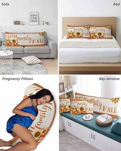 Miniatura 4 de Fundas de almohada de tamaño King con diseño de calabaza, girasol, fundas de almohada suaves decorativas para sofá de cuerpo largo con cierre de