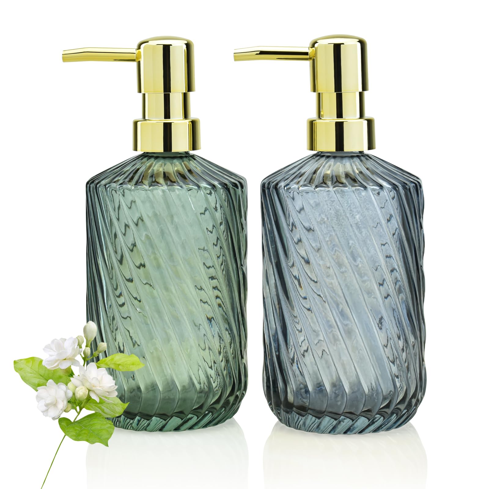 Photo 1 of 2 Pack Twill Soap Dispenser for Kitchen, 15 oz Glass Bathroom Soap Dispenser with Pump, Modern Farmhouse Twill Style Bathroom Dispensers for Home Decor, Bathroom, Kitchen Countertop, Hotel