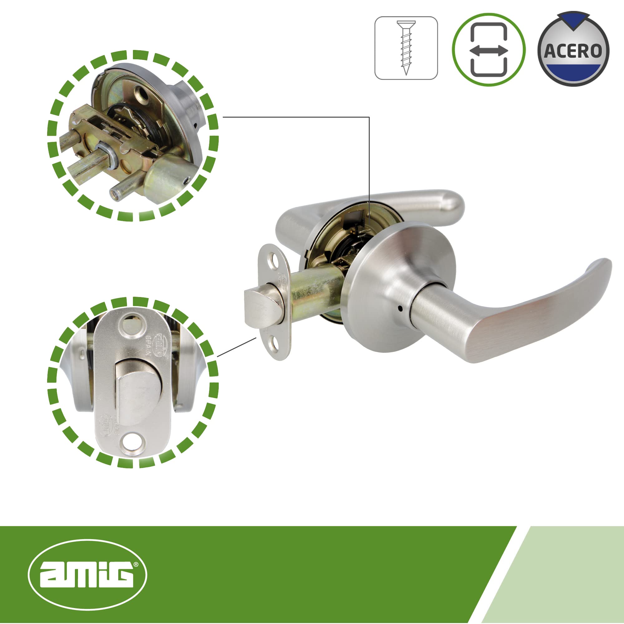 Amig Set Maniglie Con Serratura Per Porte Interne – Design Moderno In Acciaio Cromato Opaco, Scrocco 60/70 Mm