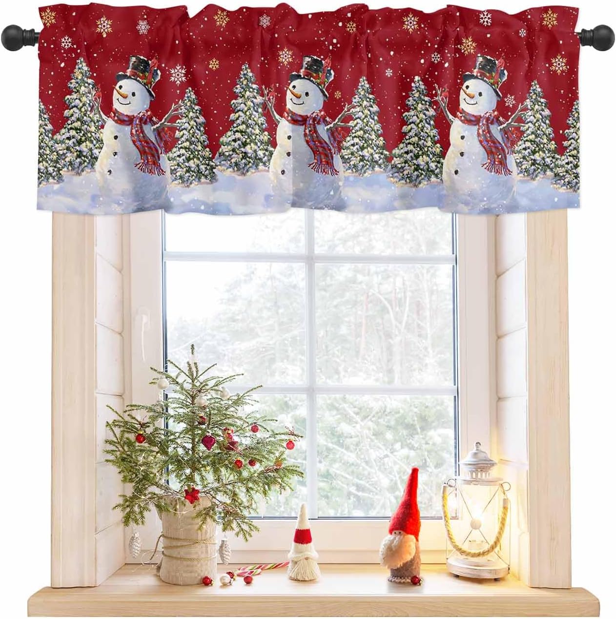 Yun Nist Christmas Snowman Window Curtain Valance,Xmas Tree