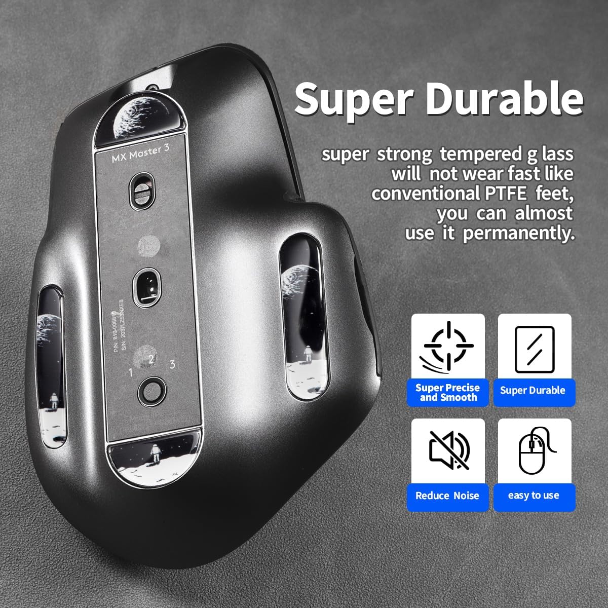 immoenuc Glass Mouse Skates for Logitech MX Master 3/3s Mouse Feet Pads Smooth Durable Slim 2.5D Curved Edge Mouse Replacement Accessories (Earth Pattern)