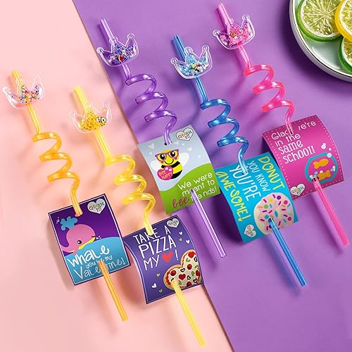 Miniatura 2 de 24 pajitas reutilizables con purpurina para fiestas, 6 diseños, ideales para fiestas de cumpleaños temáticas de princesa, suministros con 2 cepillos