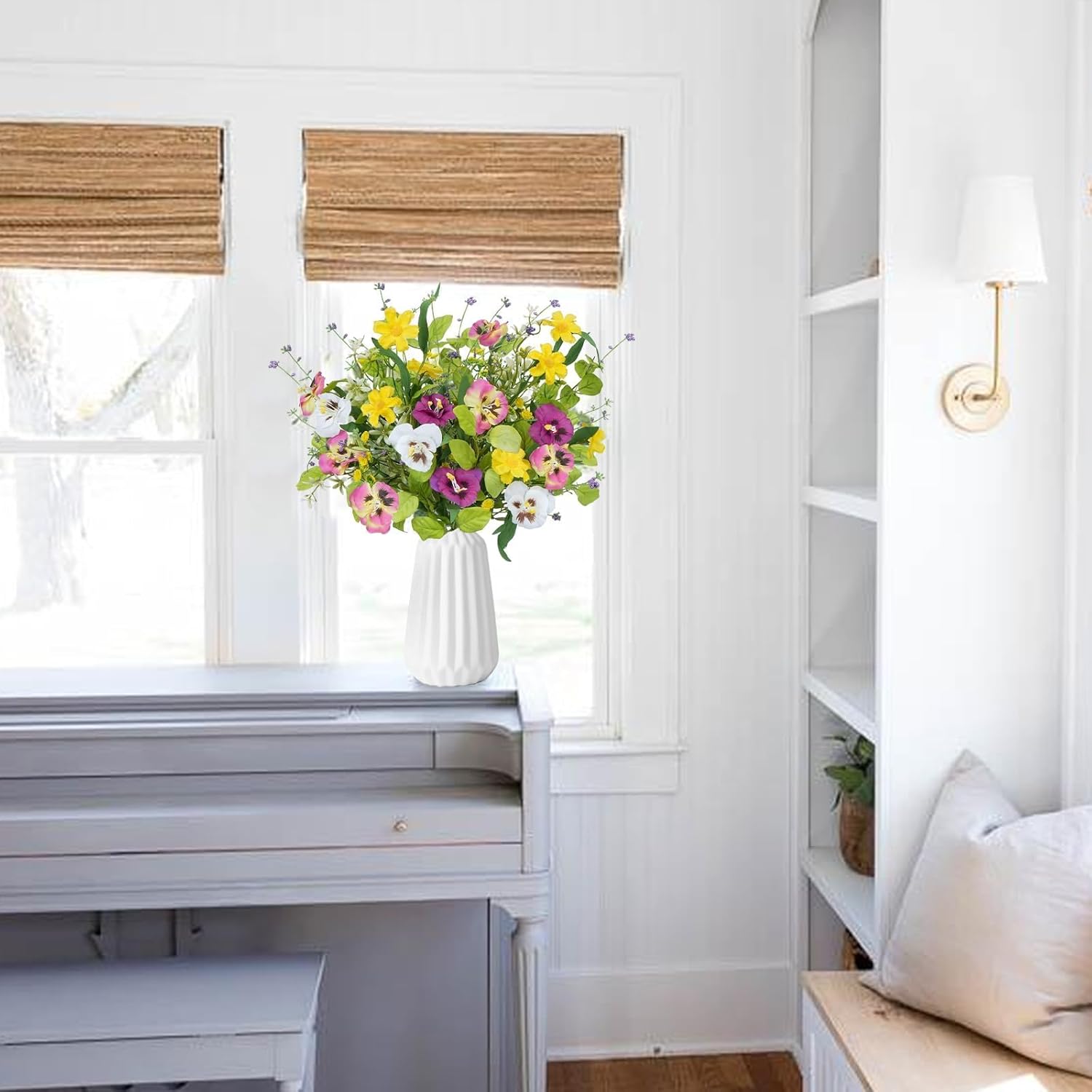 3 Bundles Artificial Fake Wildflowers Silk Flowers with Stems Mixed Colorful Pansies Real Touch Faux Floral Arrangement for Cemetery Vase Fall Home Decor Indoor Party Table Centerpieces Wedding - Image 7