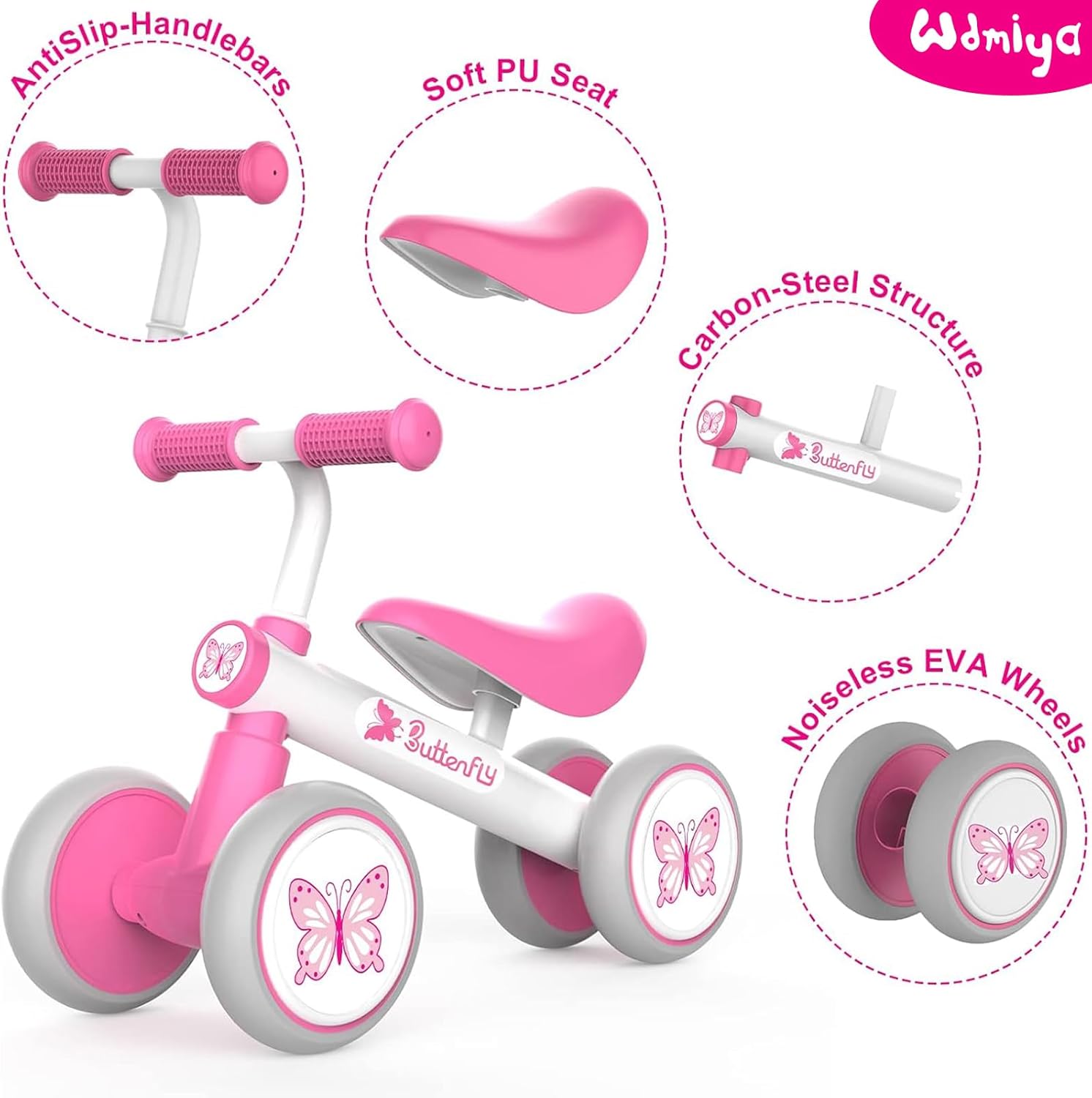 Wdmiya Baby Balance Bike 1 Year Old, Toddler Bike for One Year Old Girl Birthday Gift, 1-3 Years Toddler First Bike with No Pedal & Silence Wheels, Ride on Toy Gifts for 1 Year Old Girl - Image 2