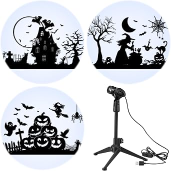 Relaxweex Halloween Outdoor Projector Light Decoration with 3 Film, Halloween Slides Holiday LED Projector Light Outdoor Waterproof Landscape Decorative Rotation Lighting Movement Projection Lamp