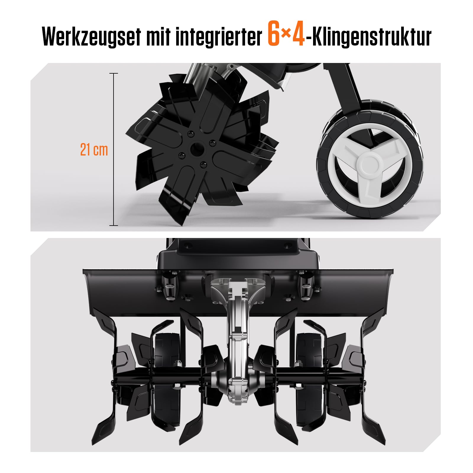 AIVOLT Motorhacke Elektrisch für den Garten, 1800W Gartenfräse Bodenhacke, 48cm Breite 22 cm Tiefe Bodenfräse mit 24 Stahlzinken, 400 U/min kabelgebundene Motorhacke