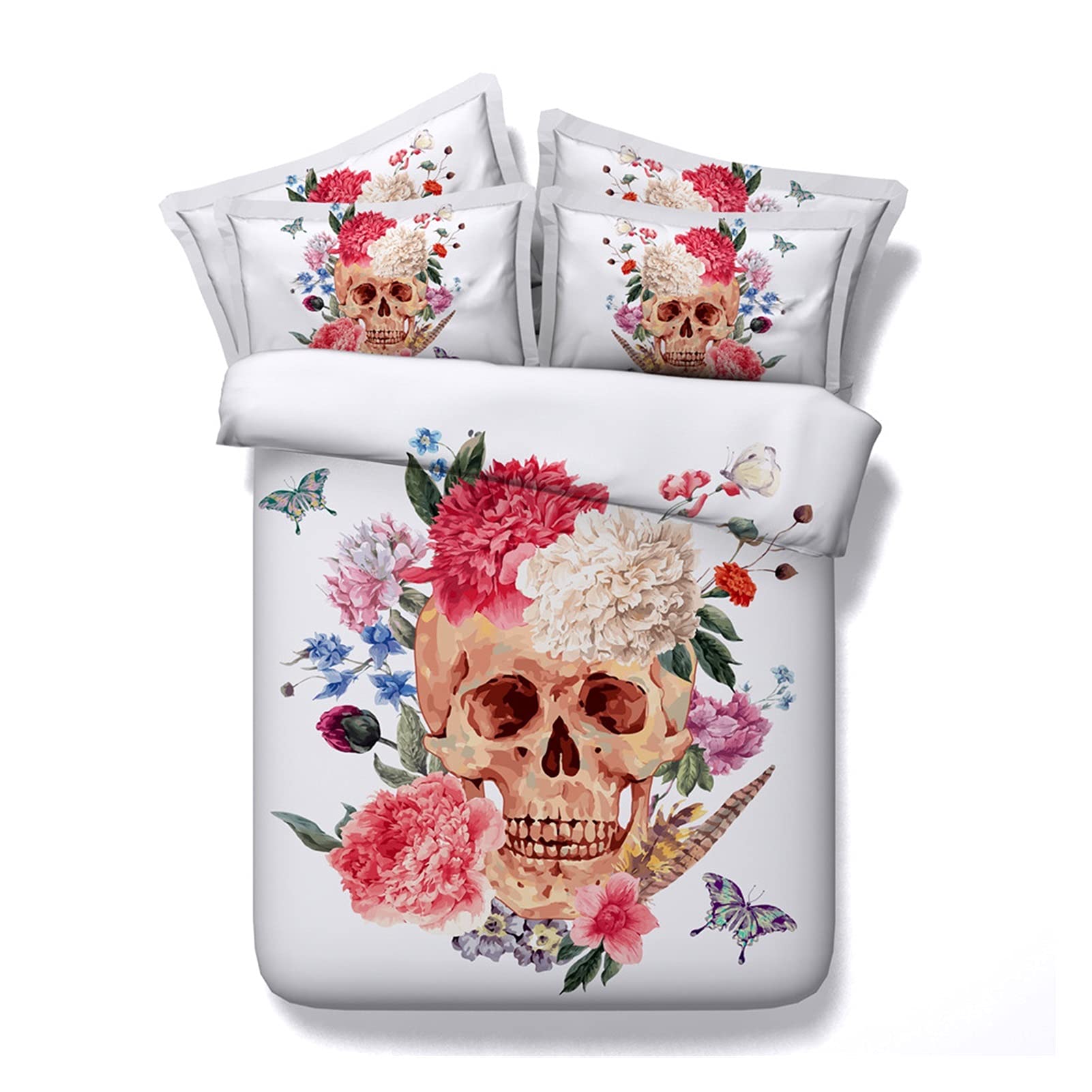 Housse de couette King avec fermeture éclair parure de lit Boho Sugar Skull facile à changer