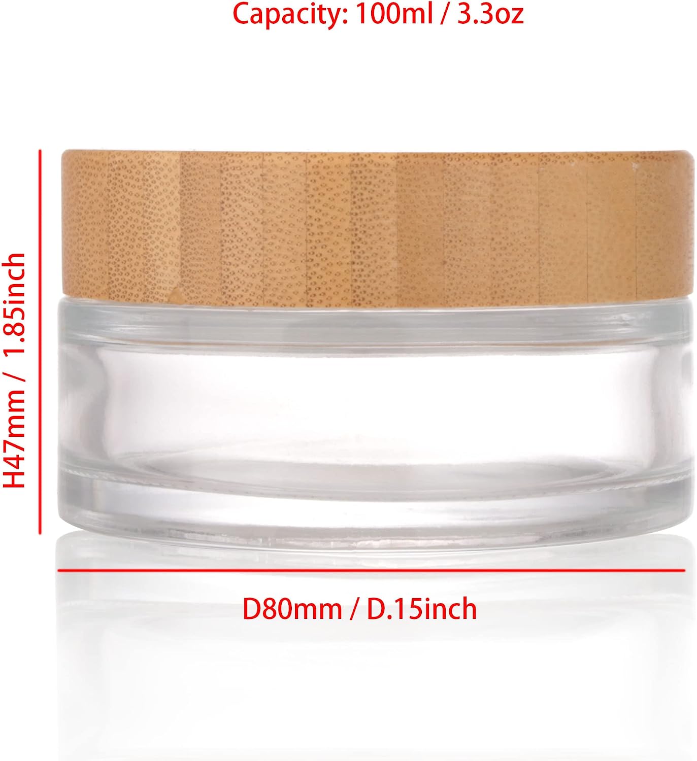 COSIDEA 5pcs Empty 3.33 OZ/100g Round Clear Glass Jars with Bamboo lids, Bamboo Cream Jar Refillable Cosmetic Travel Containers for Lip Balm, Ointments, Lotion Packing image 2