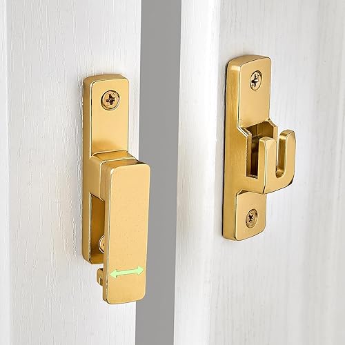 Miniatura 6 de Paquete de 2 cierres giratorios dorados de 90180 grados, perno de bloqueo resistente para aplicaciones de puertas, graneros, jardines, vallas,