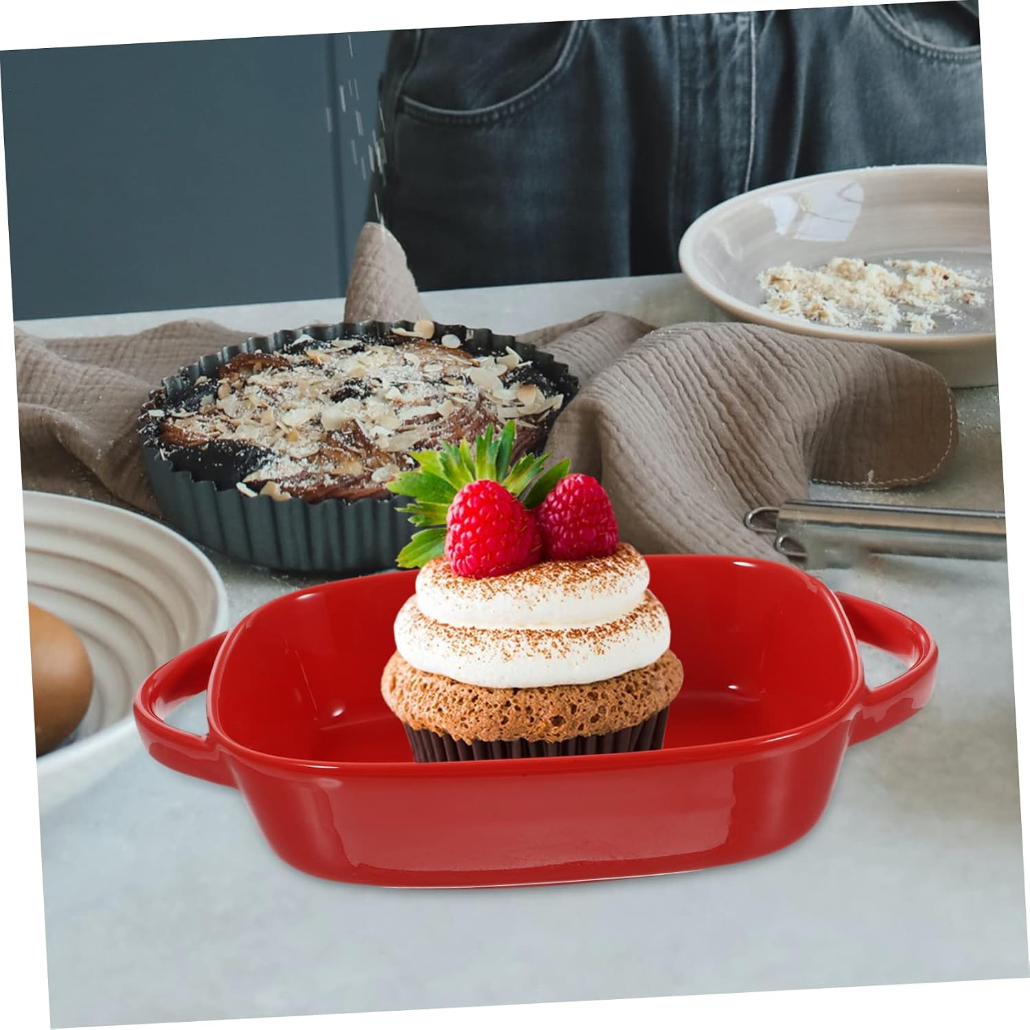 PRETYZOOM Ceramic Baking Tray with Double Handles Oval Oven Dish for Bread Meat and Vegetables Elegant Bakeware for Family Gatherings and Everyday Use
