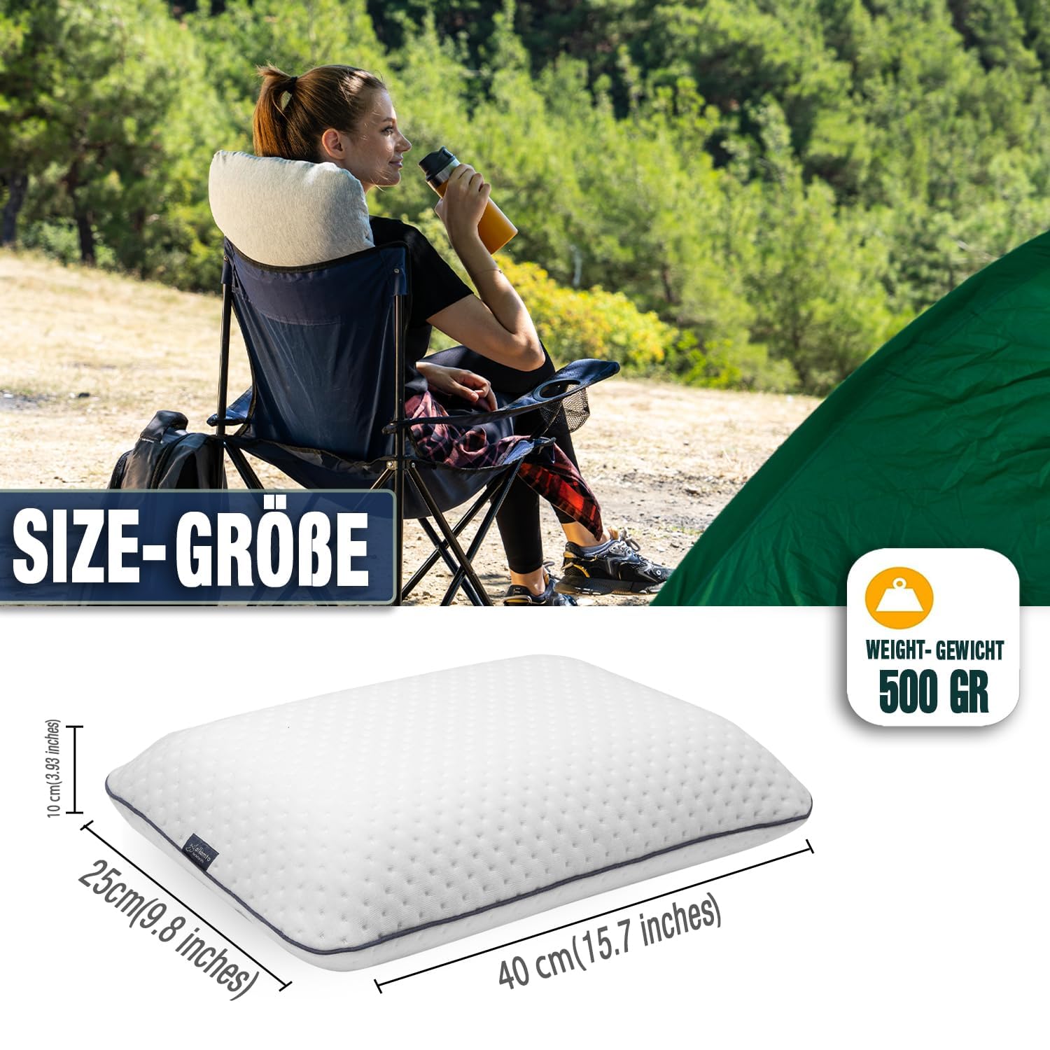 Alkamto Cuscino da viaggio ortopedico da campeggio in memory foam con federa per cuscino che regola la temperatura