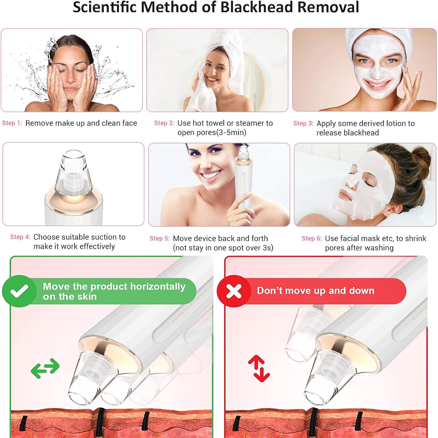 Blackhead Remover Pore Vacuum, Upgraded USB Rechargeable Facial Pore Cleaner Blackhead Removal Kit with 3 Suction Power,5 Probes Black Head Extractions Tool for Women & Men - Image 7