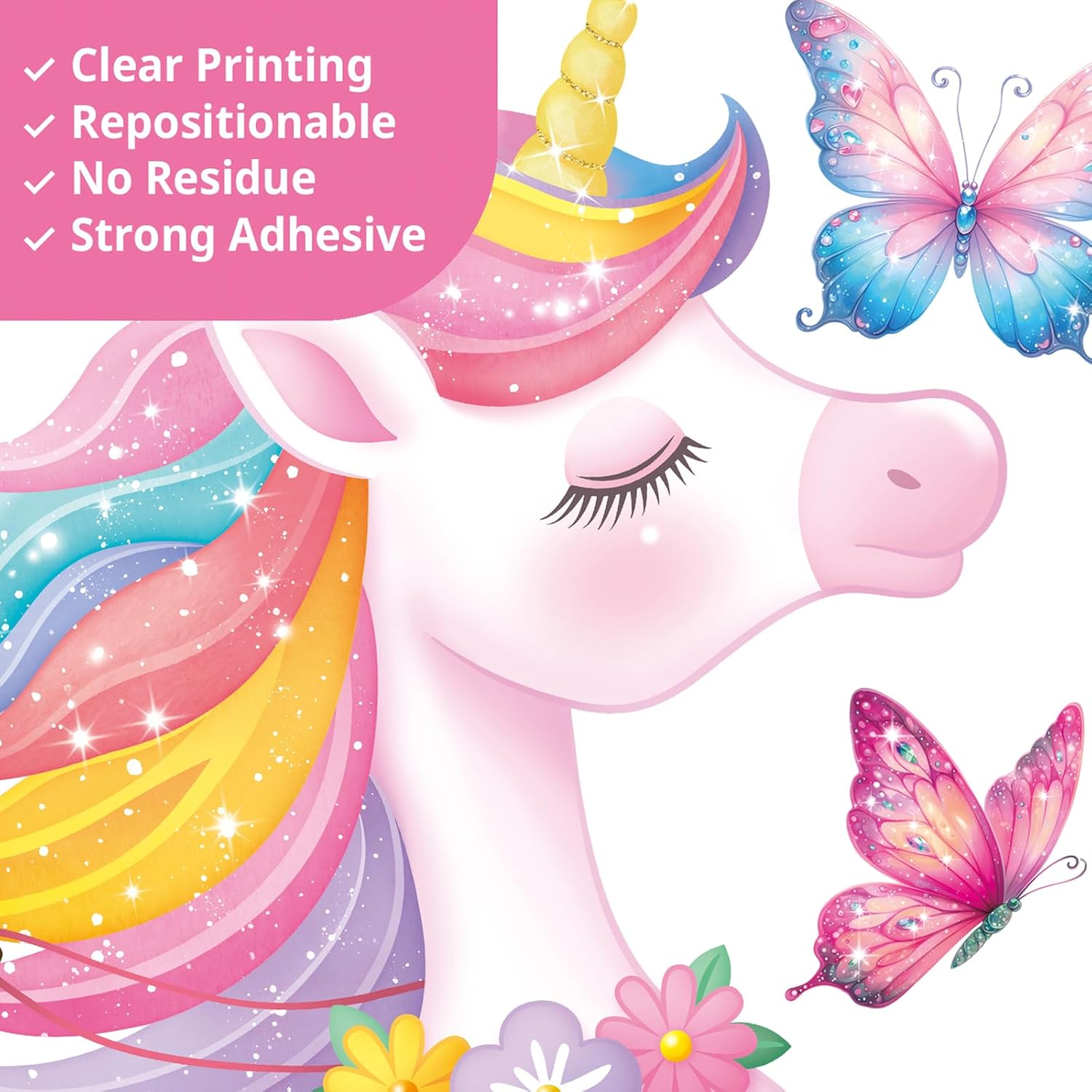 DECOWALL SG2-2503 Black Girl Unicorn Bible Verse Wall Decals Stickers Pink Décor Bedroom Room Art Toddler Decorations Peel and Stick Princess Nursery Butterfly Kids Baby Home Quotes Inspirational