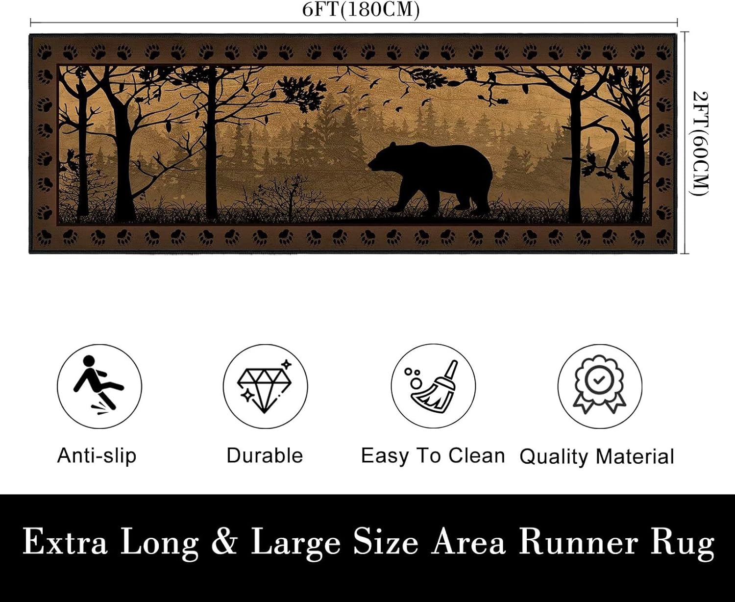 Rustic Cabin Wildlife Runner Rug 2x6,Bear Country,Vintage Hallway Rugs Indoor Entrance Door Mat Washable Kitchen Runners Non Slip Accent Area Rug Ultra-Thin Throw Carpet for Entryway Hallways Laundry