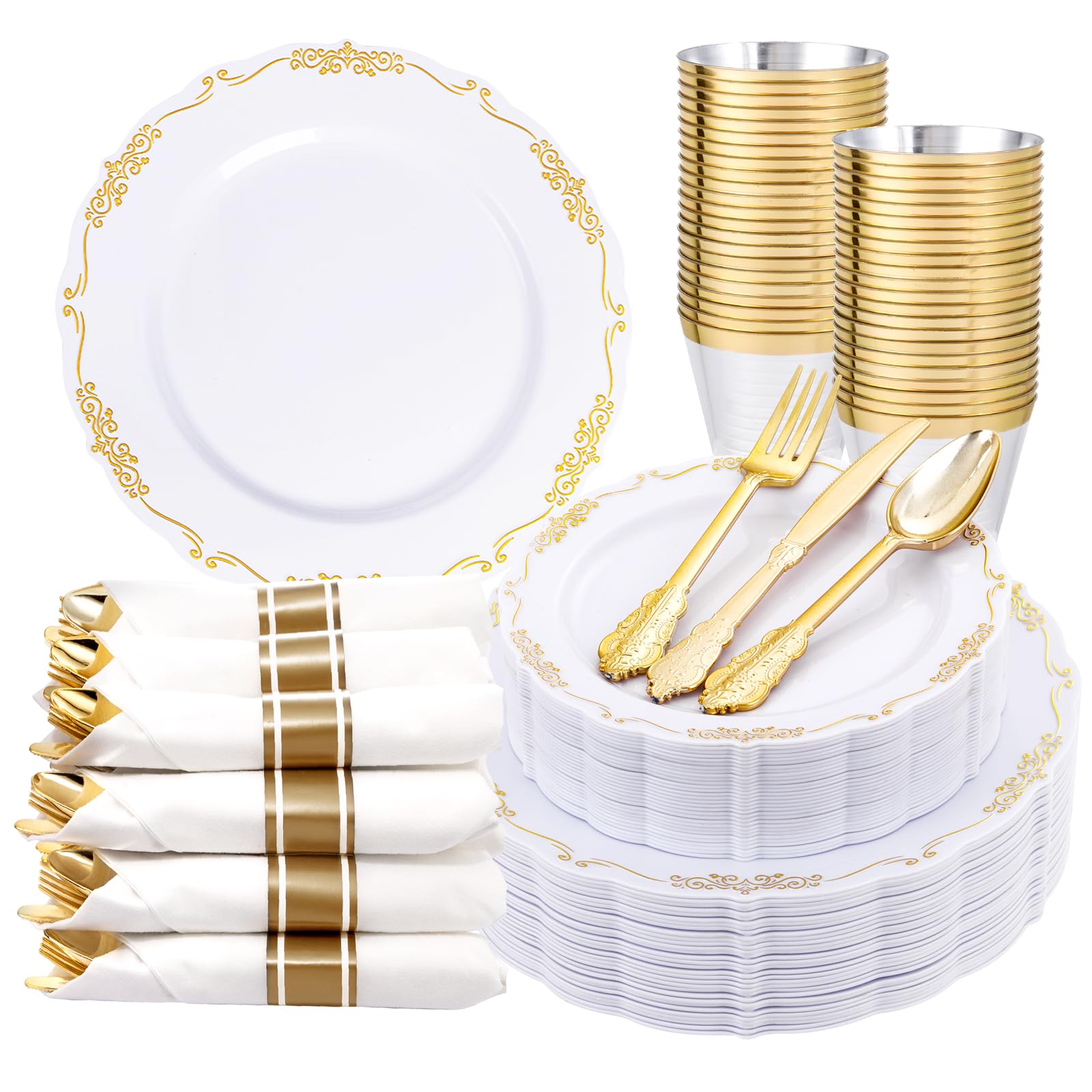 Amazon.com: U-QE 175 Pieces Gold Plastic Plates and Napkins Party