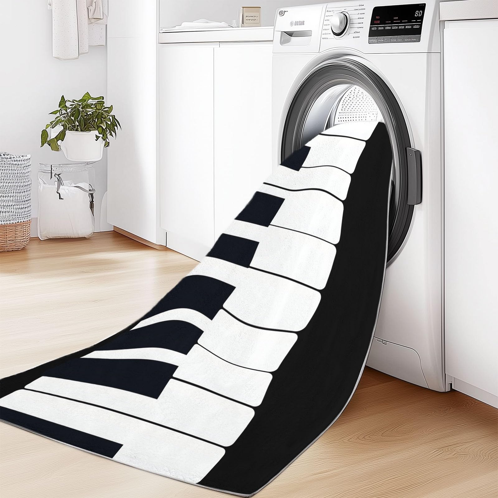 Generisch Teppich Klavier Keyboard Musiksmalerei Kreativität 120 x 180 cm Kurzflor Teppich, Pflegeleicht rutschfest, Läufer für Schlafzimmer Wohnzimmer Kinderzimmer, Schwarzweiß