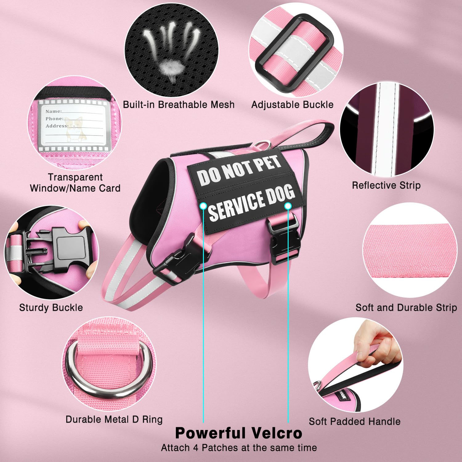 Service Dog Vest Harness+ID Tag+10 Patches,Metal Serivce Dog Tag&Reflective  Emotional Support Dog Vest with Handle for Small Dogs,Easy Put On/Off