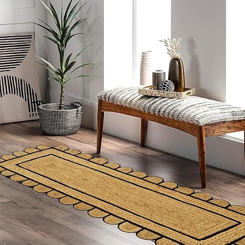 GRUHUM Alfombra rectangular de yute de 2 pies 6 x 8 pies, de fibra natural, color negro, rectangular, de piel, tejida a mano, estilo bohemio, rural,