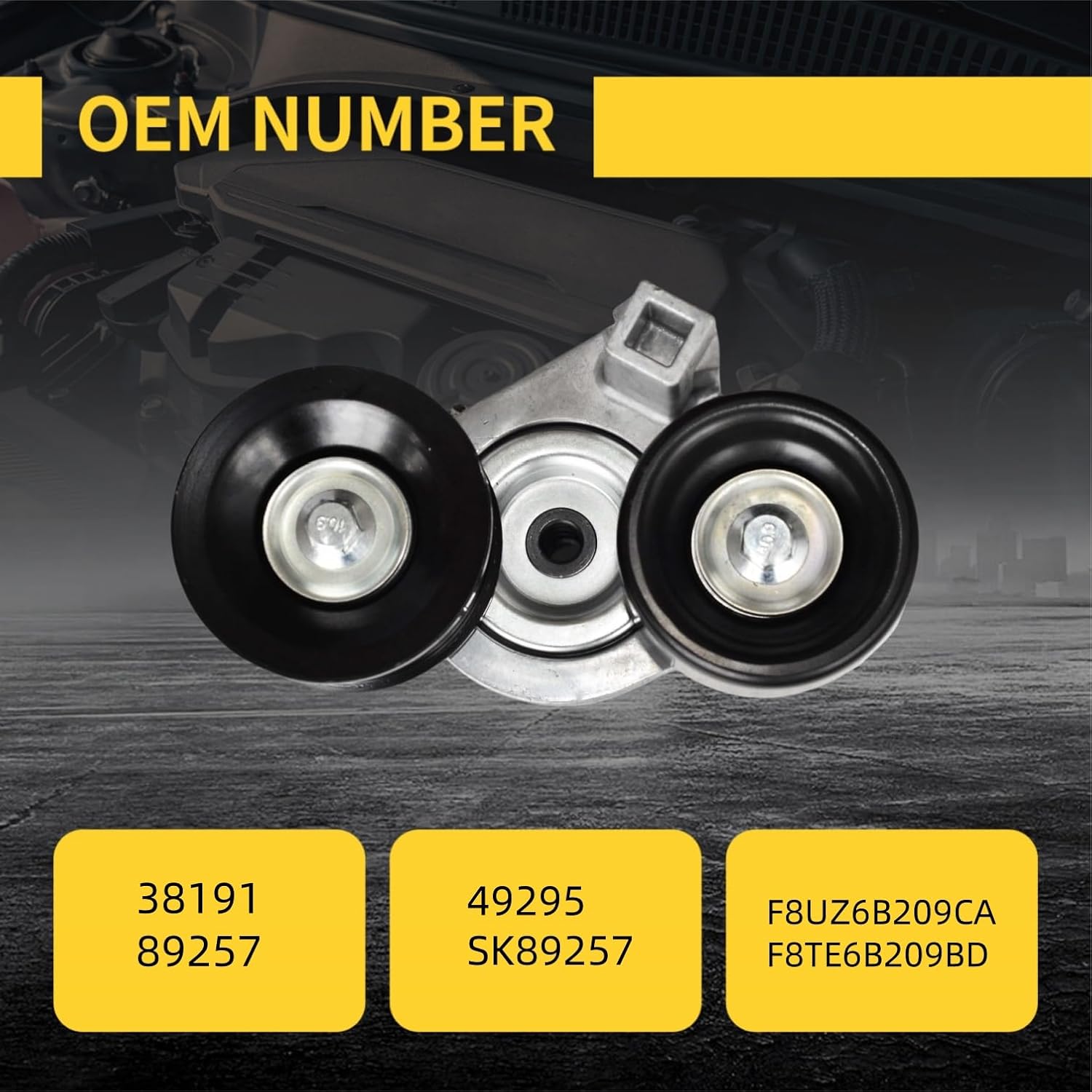 Drive Belt Tensioner 38191 Fit for Ford 1999-2003 F-250 F-350 F-450 F-550 F650 F750, 1998-2003 E-350 E-450 E-550 Super Duty V8 7.3L Diesel Pulley Tensioners 89257 49295