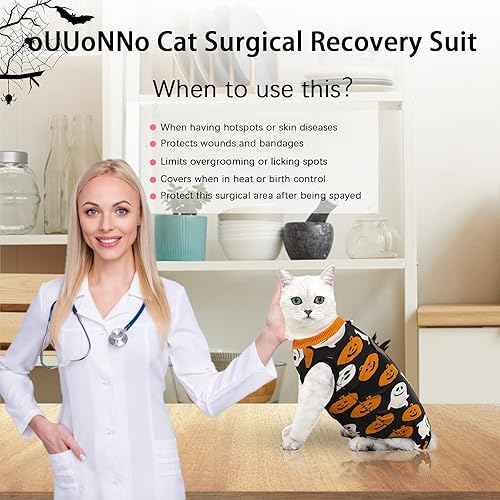 Miniatura 3 de oUUoNNo Traje de recuperación de heridas de gato para heridas abdominales o enfermedades de la piel, uso después de una cirugía, traje de pijama,