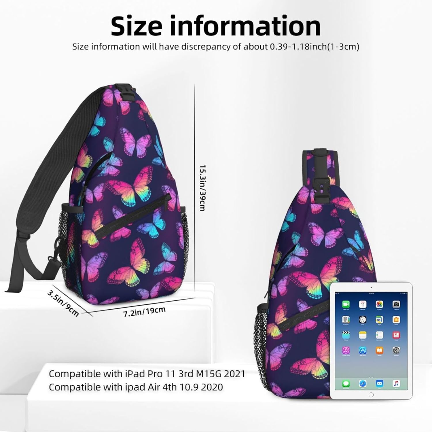 Famame Rainbow Butterflies On Blue Sling Backpack Chest Bag Crossbody Shoulder Bag Gym Cycling Travel Hiking Daypack For Men Women - Image 2