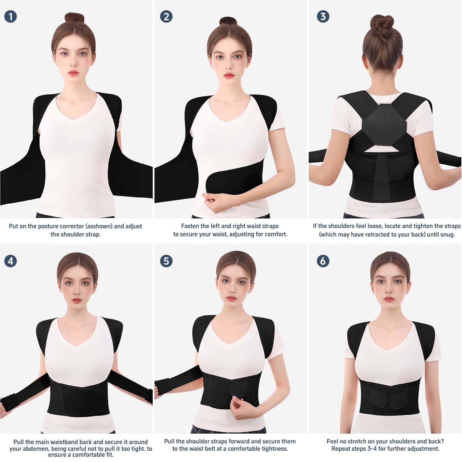 Posture Corrector for Women and Men Full Back Brace Support Adjustable Comfortable Belt Straightener Upper Back Pain Relief Scoliosis Hunchback Shoulder Posture Brace Under Clothes Black Medium
