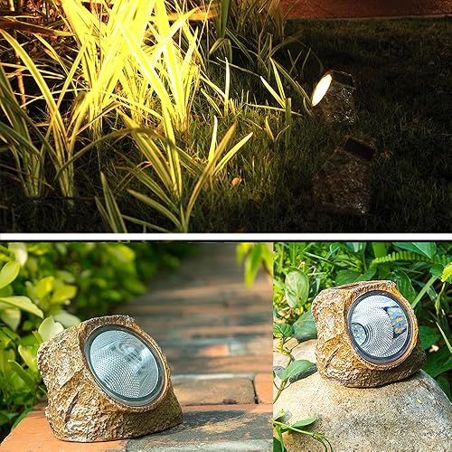 Vista 2 de EiGreen Solar Garden Rock Lights Outdoor, 2 Pack 10 LED Waterproof Solar Powered Rock Light，Yard Landscaping Spotlights, for Indoor and Outdoor
