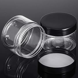 SATINIOR 12 Pack 6 oz Plastic Container Jars with Lids Round Clear Travel Cosmetic Container Slime Jars for Toiletries, Lotion, Cream, Ointments, Makeup, Rhinestone, Samples, Kitchen Storage(Black)